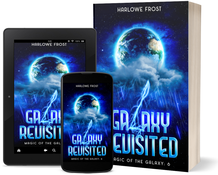 The book Galaxy Revisited in tablet form, paperback, and on a phone.