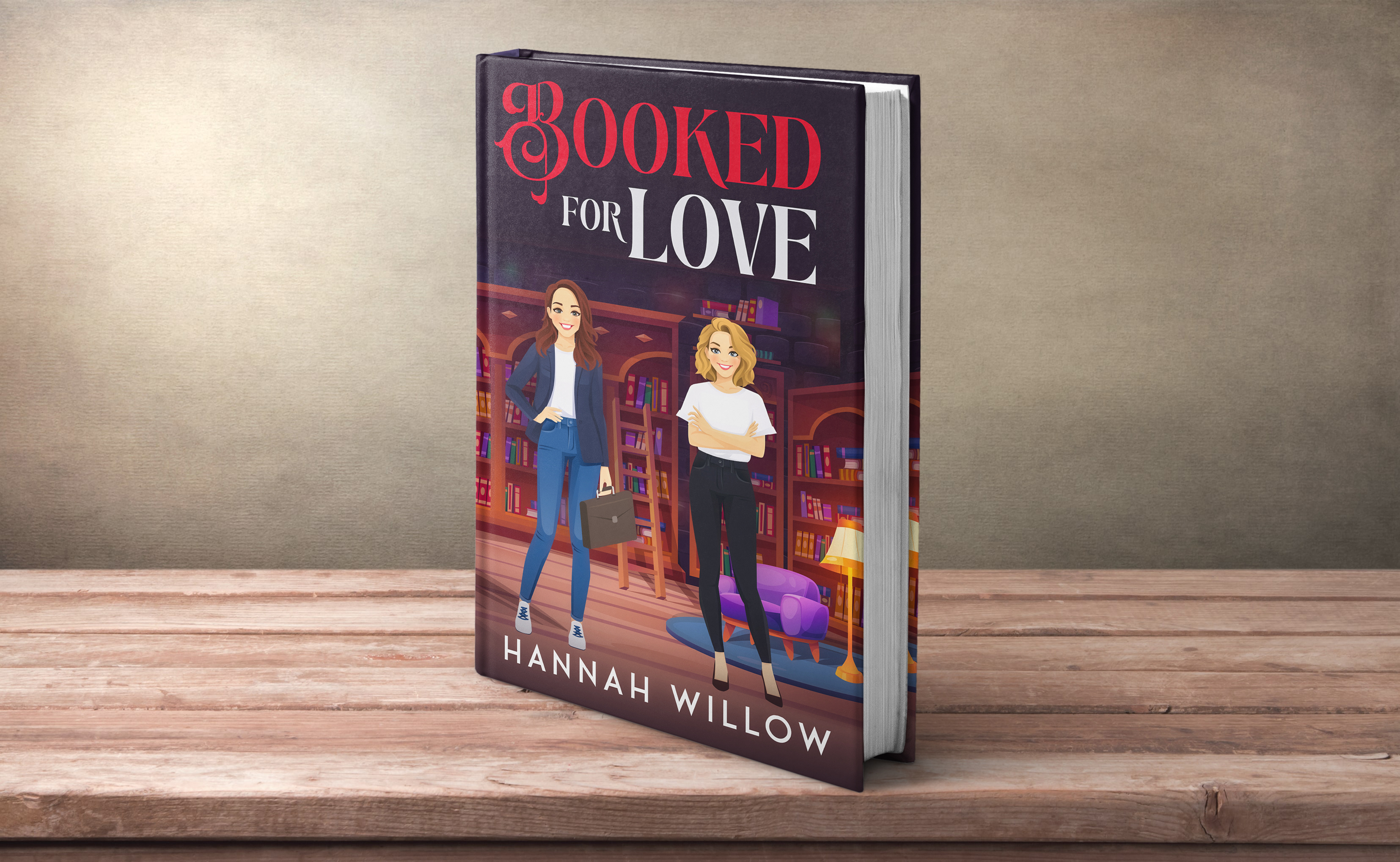 The book, Booked For Love, by Hannah Willow, sitting on a table. 